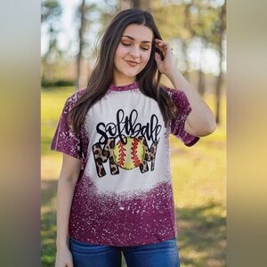 FASHGL Women’s Distressed Purple Fun Graphic Softball Tee - Small